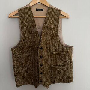 J. Peterman Irish John Hanly Green & Brown Wool Herringbone Vest – 44R